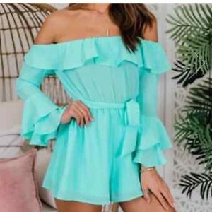 *closet clean out* PINK LILY BOUTIQUE Tiffany Blue Ruffle Romper